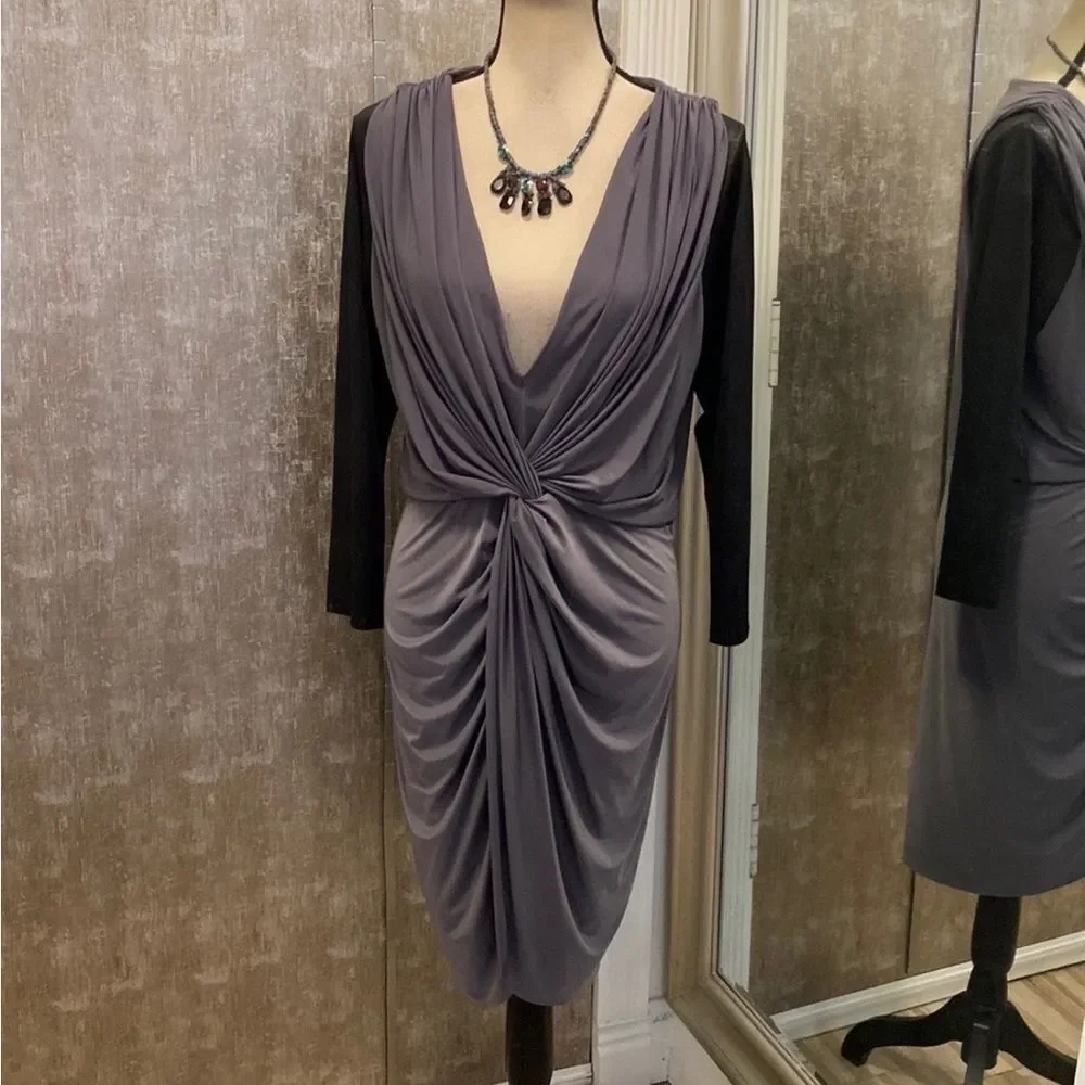 Tbags Elegant Gray Draped Dress, L